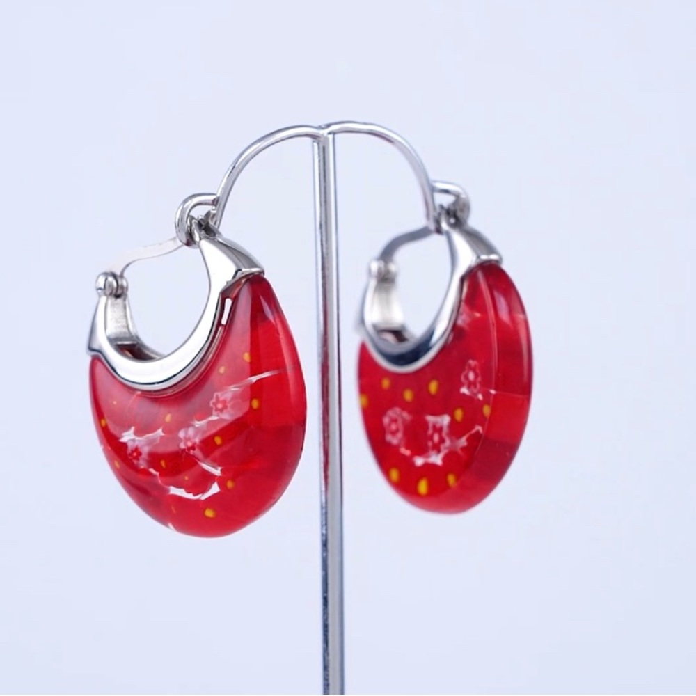 Murano millefiori designed glass FLOWER EARRINGS (large but not heavy!) - Picture 4 of 12